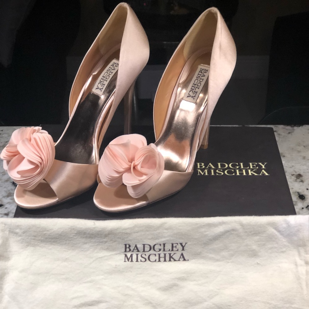 NWT Blush Badgley Mischka flower peep toe heel!